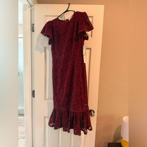 Nordstrom Burgundy Lace Dress Rachel Parcell deep red